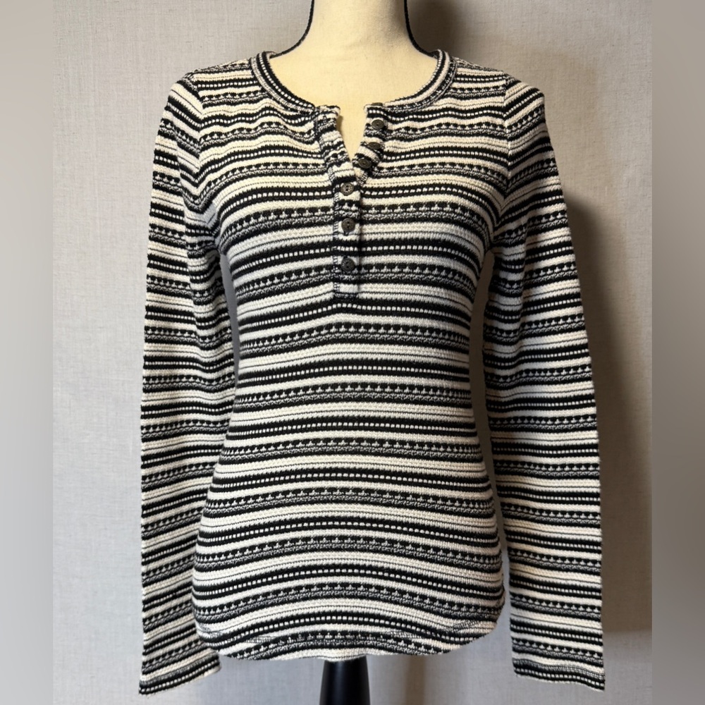 Lucky Brand Black and White Striped Long Sleeve Top
